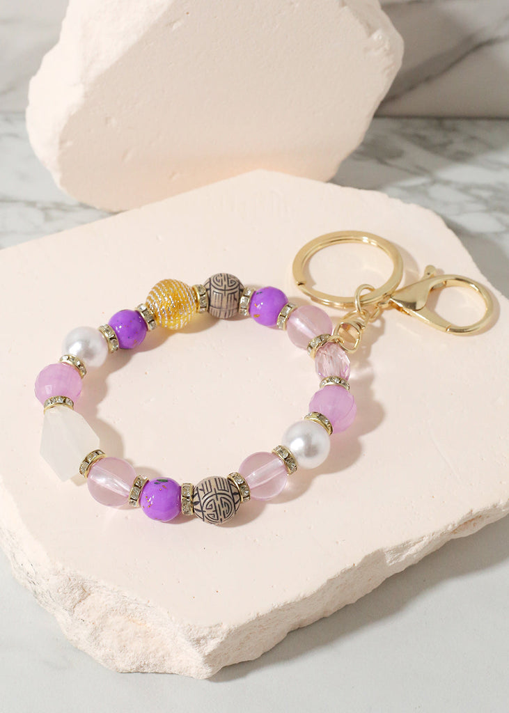 Colorful Stone Keychain Bracelet Gold/Purple JEWELRY - Shop Miss A