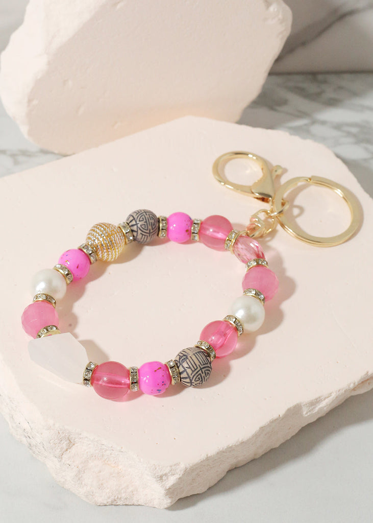 Colorful Stone Keychain Bracelet Gold/Pink JEWELRY - Shop Miss A