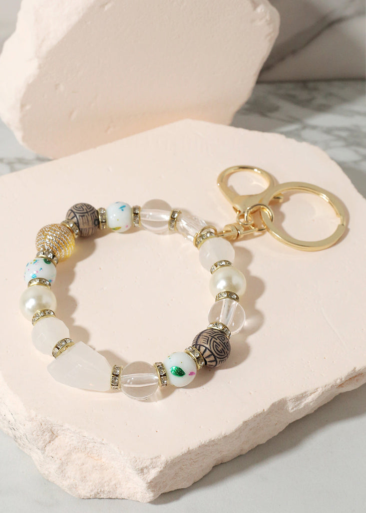 Colorful Stone Keychain Bracelet Gold/White JEWELRY - Shop Miss A