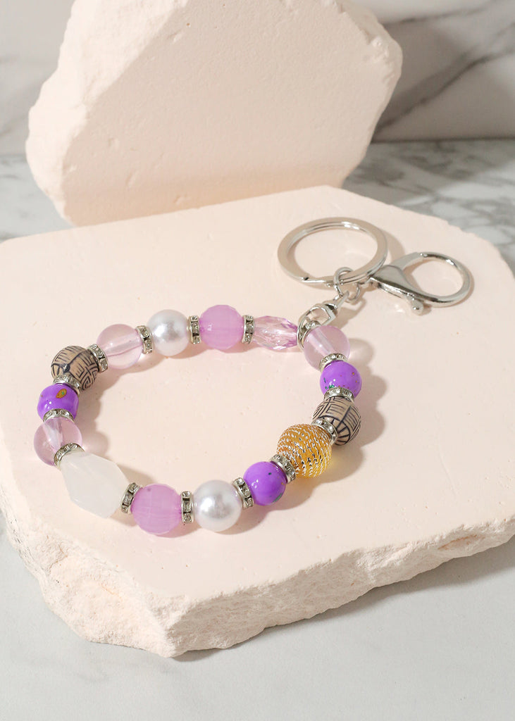 Colorful Stone Keychain Bracelet Silver/Purple JEWELRY - Shop Miss A