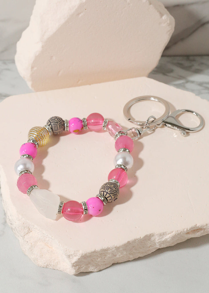 Colorful Stone Keychain Bracelet Silver/Pink JEWELRY - Shop Miss A