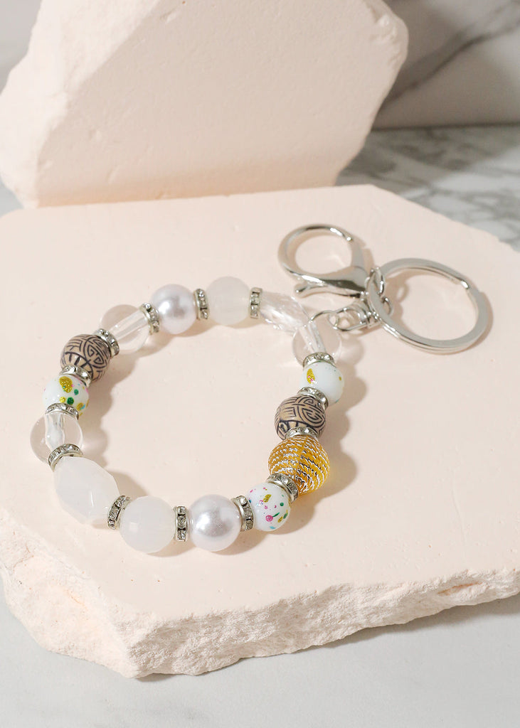 Colorful Stone Keychain Bracelet Silver/White JEWELRY - Shop Miss A