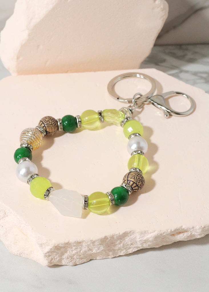 Colorful Stone Keychain Bracelet Silver/Green JEWELRY - Shop Miss A
