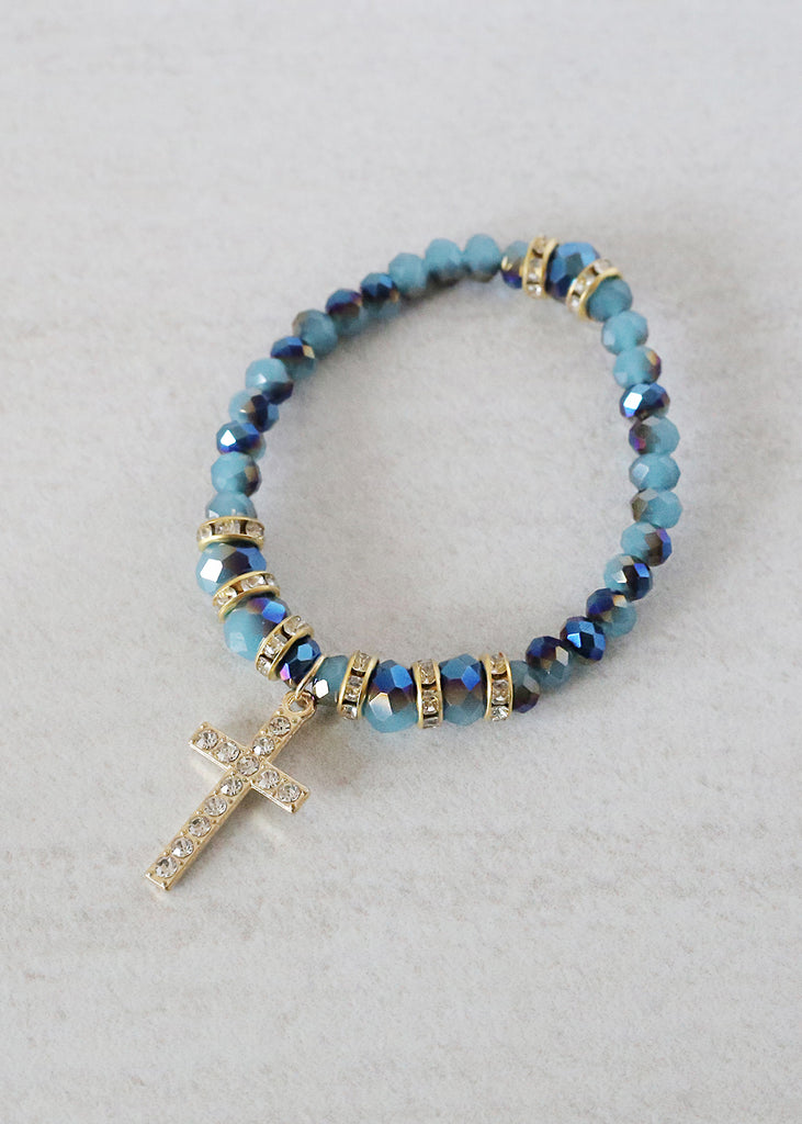 Beaded Cross Bracelet Blue JEWELRY - Shop Miss A