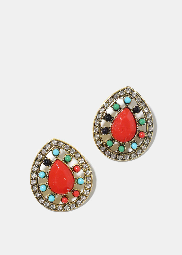 Teardrop Stone earrings Gold/Red JEWELRY - Shop Miss A