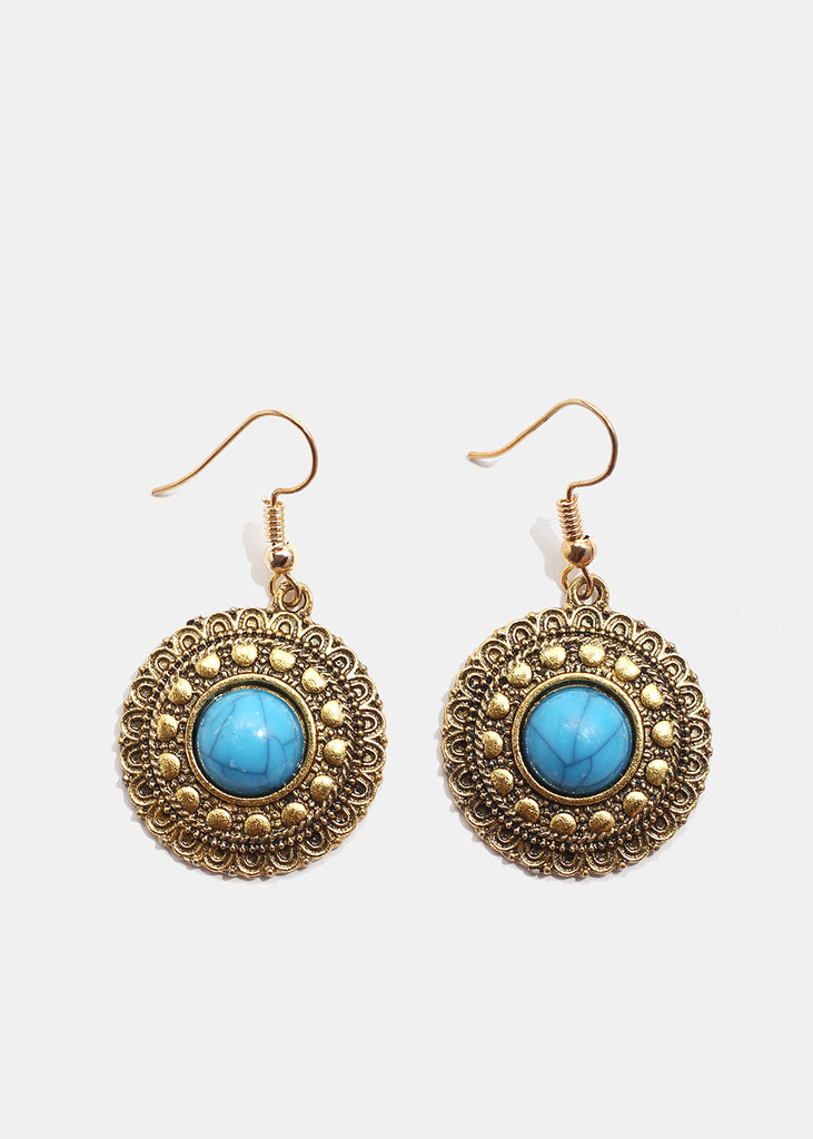 Circle Turquoise Stone Earrings Gold JEWELRY - Shop Miss A