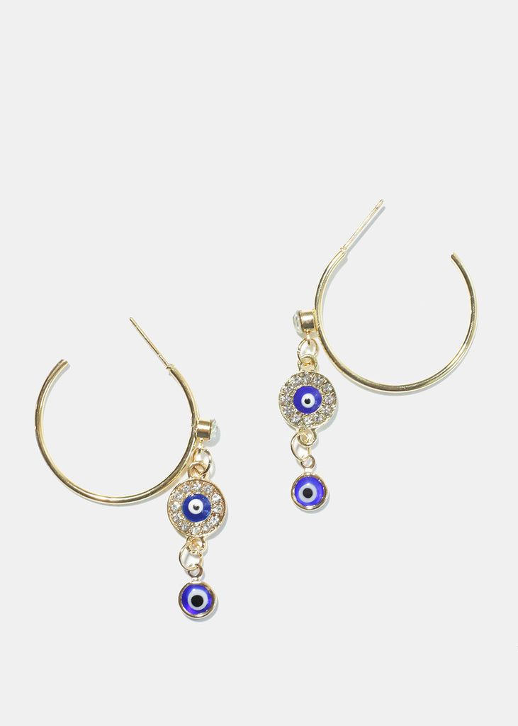 Evil Eye Dangle Charm Hoop Earrings G. Blue JEWELRY - Shop Miss A