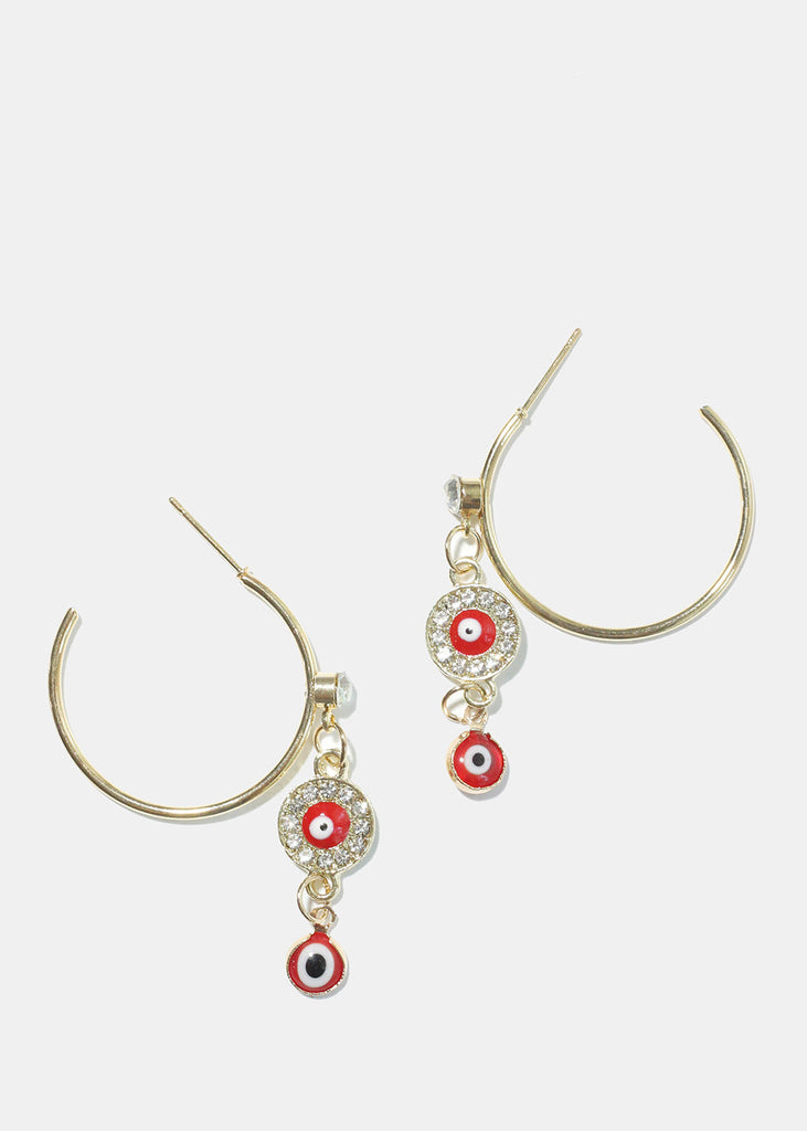 Evil Eye Dangle Charm Hoop Earrings G. Red JEWELRY - Shop Miss A