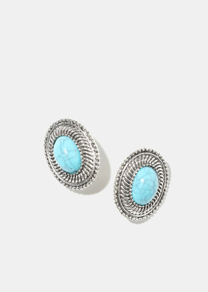 Marble Oval Clip On Earrings Teal JEWELRY - Shop Miss A