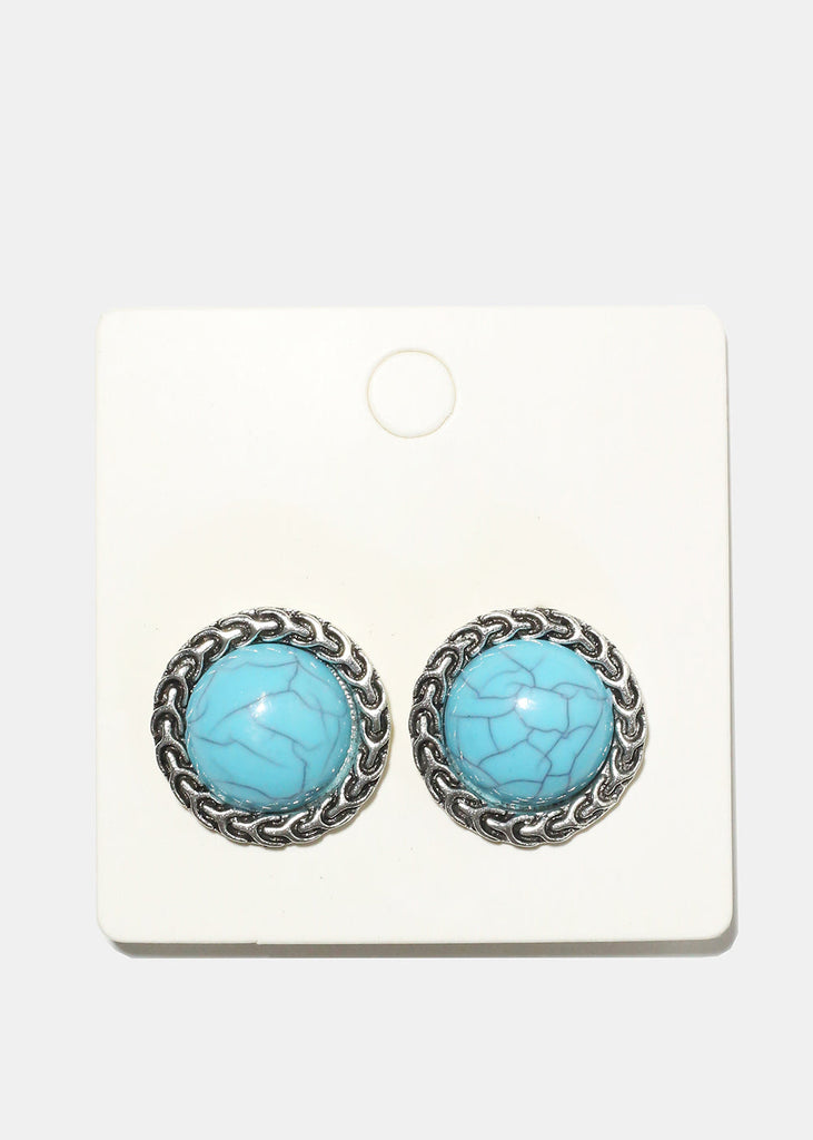 Marble Circle Clip Earrings Teal JEWELRY - Shop Miss A