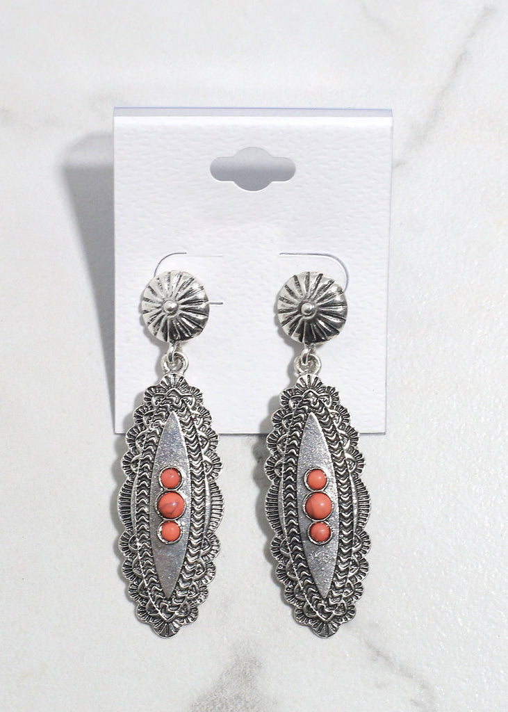 Oval Stone Dangle Earrings Peach JEWELRY - Shop Miss A