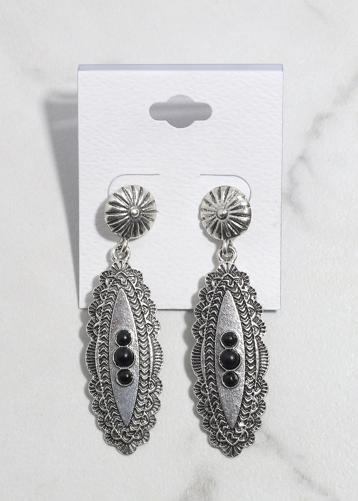 Oval Stone Dangle Earrings Black JEWELRY - Shop Miss A