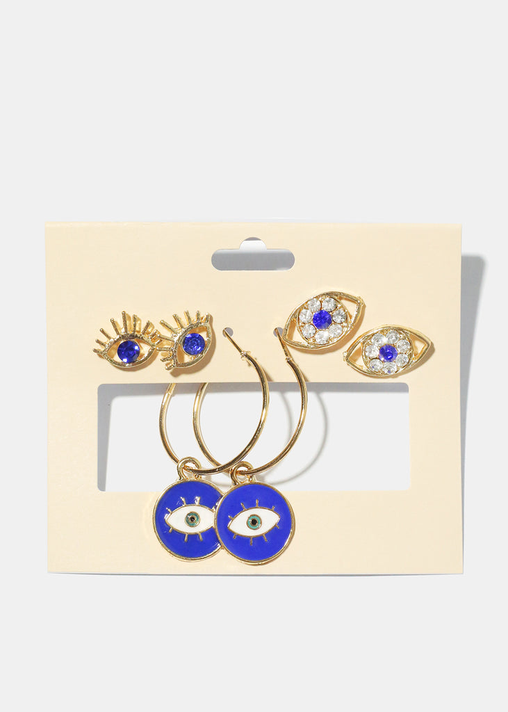 3 Pair Evil Eye Earrings G. Blue JEWELRY - Shop Miss A