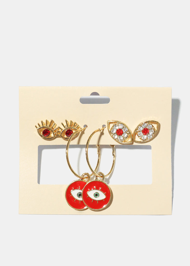 3 Pair Evil Eye Earrings G. Red JEWELRY - Shop Miss A
