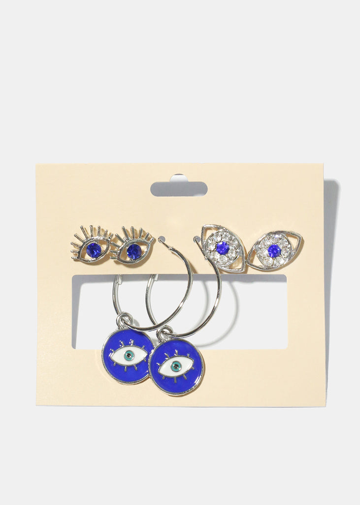 3 Pair Evil Eye Earrings S. Blue JEWELRY - Shop Miss A