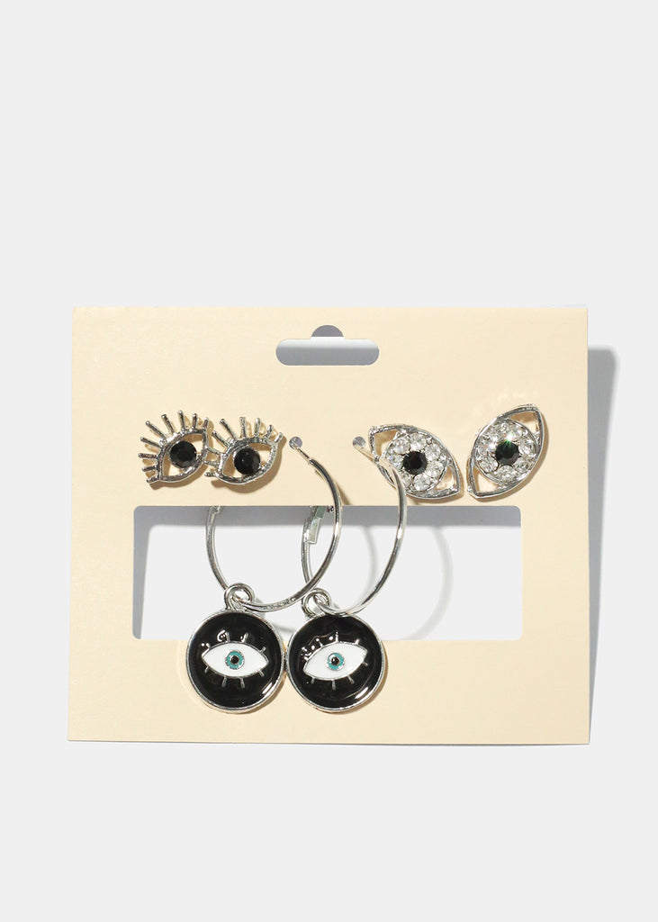 3 Pair Evil Eye Earrings S. Black JEWELRY - Shop Miss A