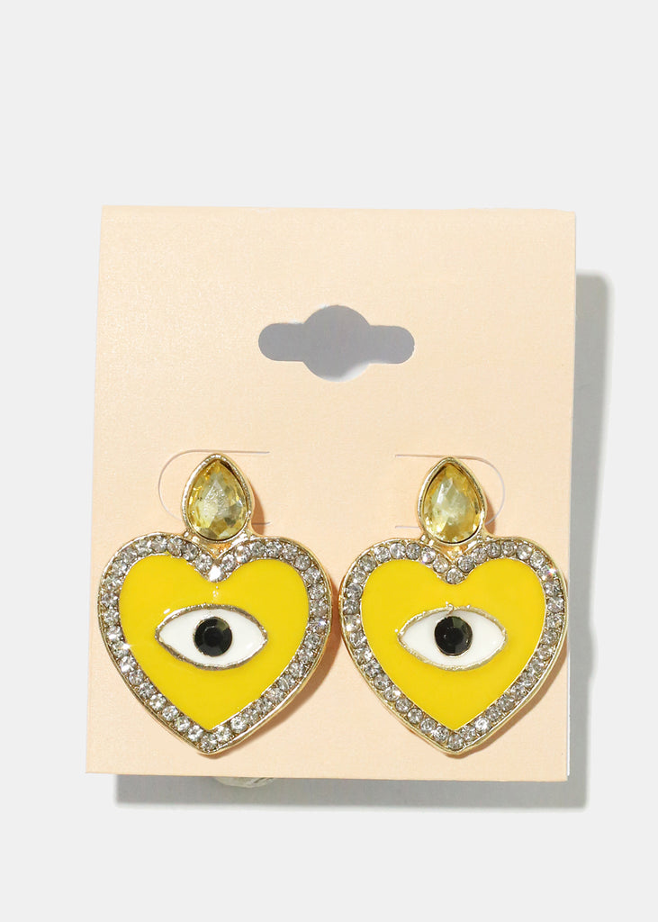 Heart Evil Eye Earrings Yellow JEWELRY - Shop Miss A