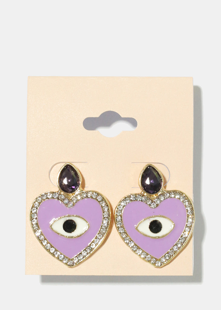 Heart Evil Eye Earrings G. Purple JEWELRY - Shop Miss A