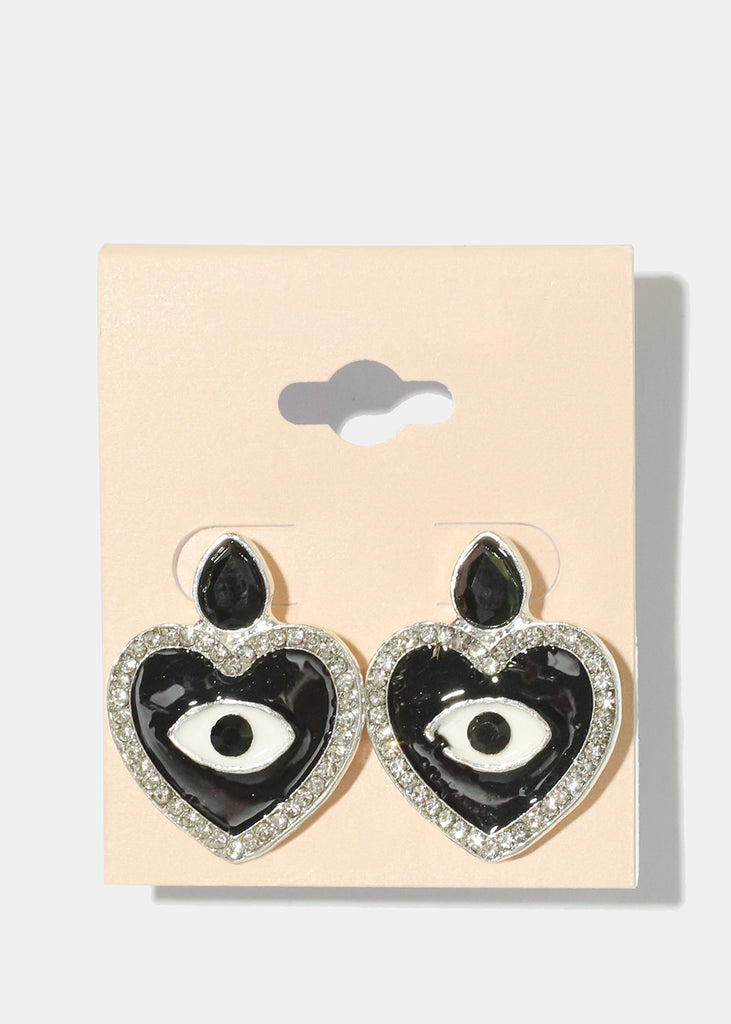 Heart Evil Eye Earrings Black JEWELRY - Shop Miss A