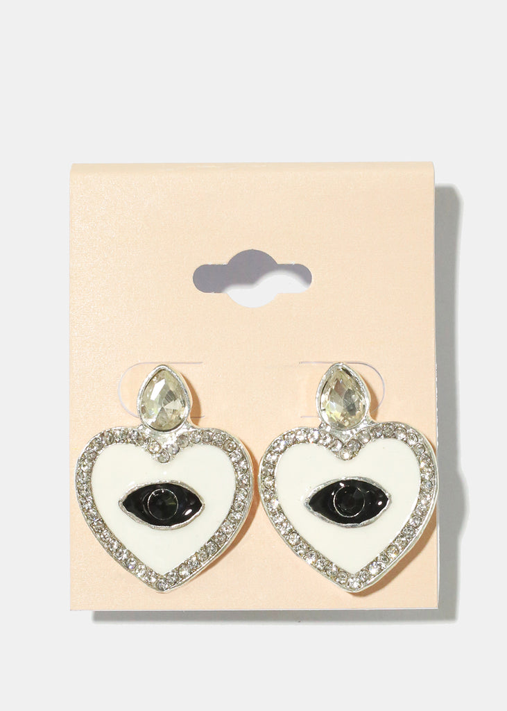 Heart Evil Eye Earrings S. White JEWELRY - Shop Miss A