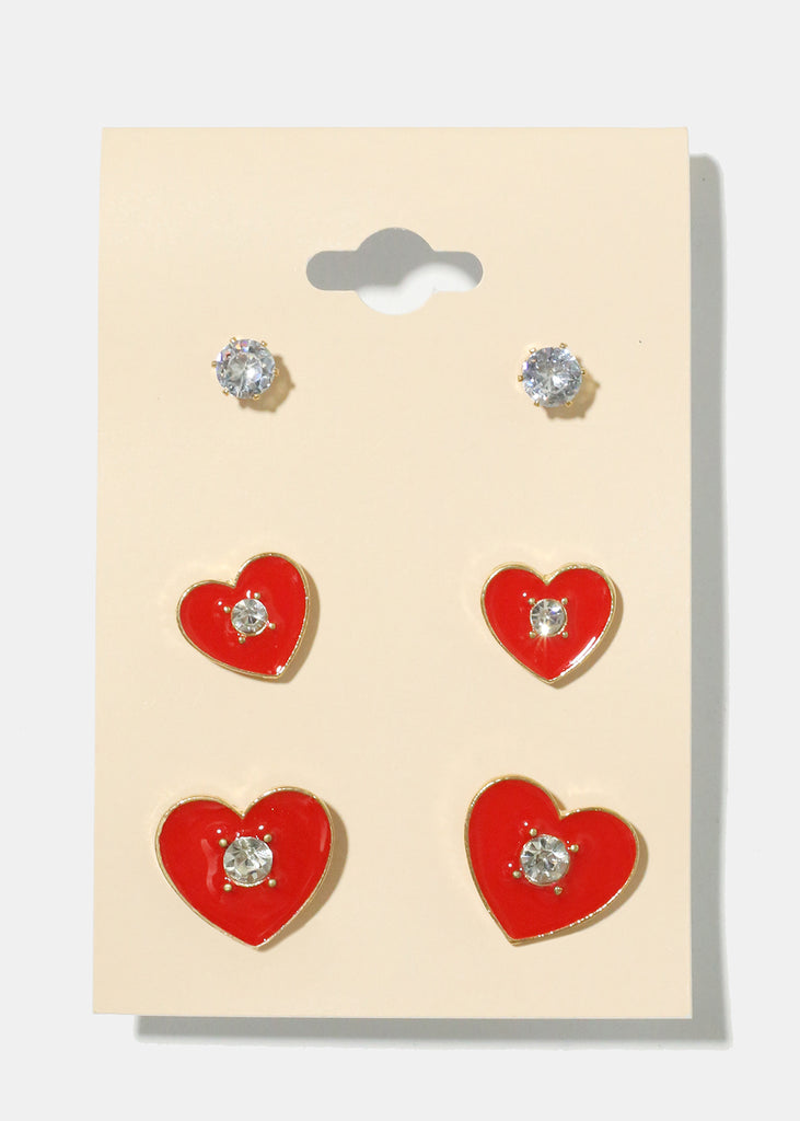 3 Pair Heart Earrings G. Red JEWELRY - Shop Miss A