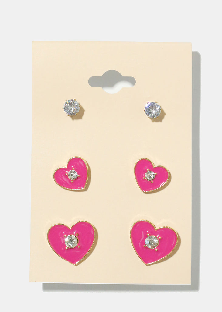 3 Pair Heart Earrings G. Pink JEWELRY - Shop Miss A
