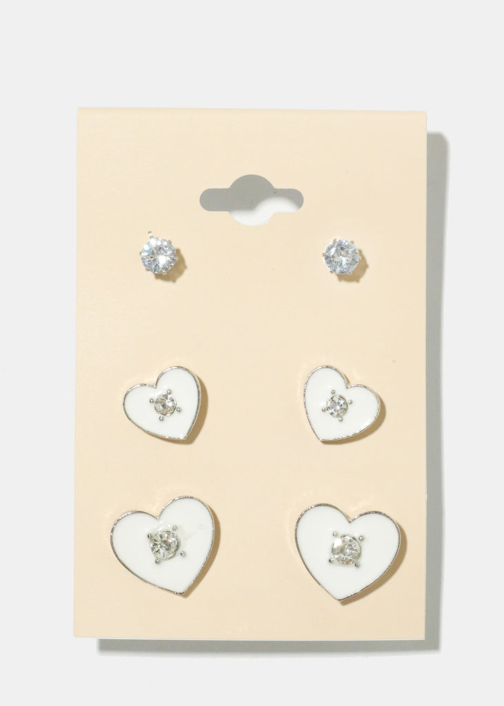 3 Pair Heart Earrings S. White JEWELRY - Shop Miss A