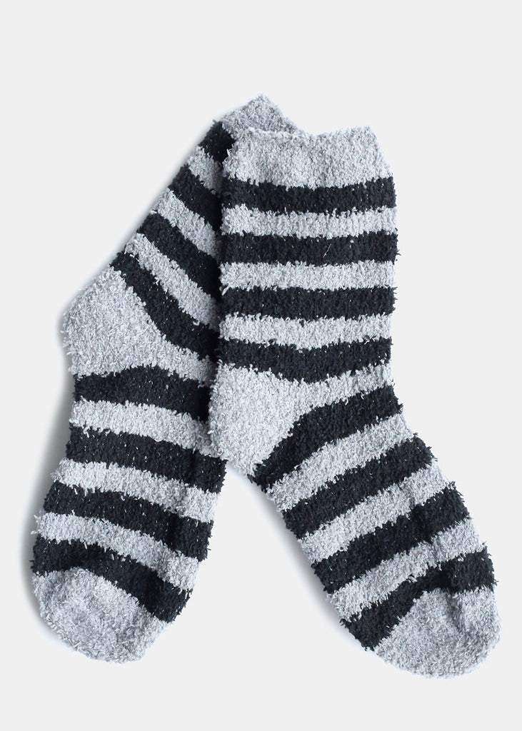 Fuzzy Socks with Stripes Black/grey ACCESSORIES - Shop Miss A