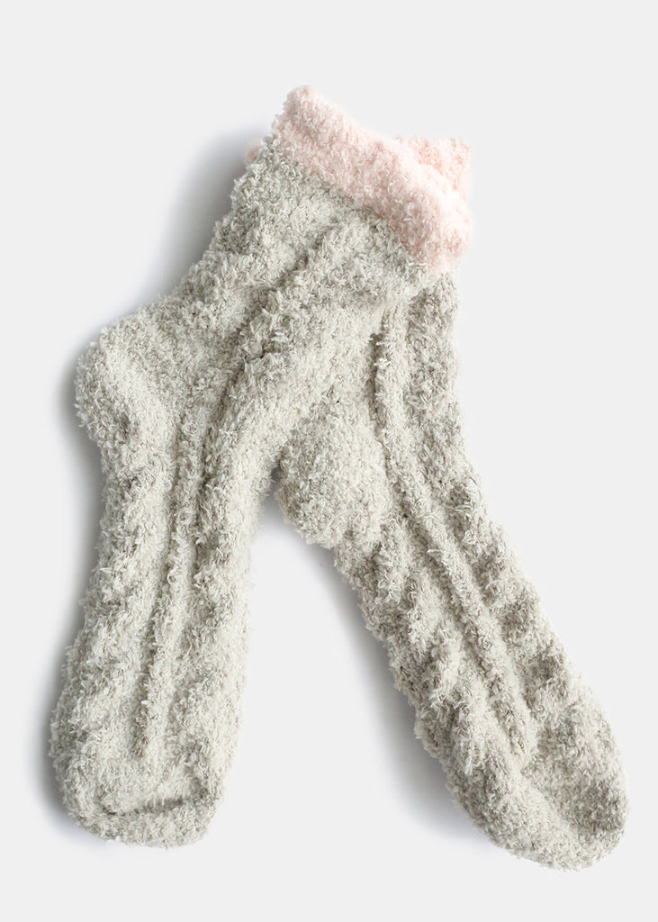 Two Tone Fuzzy Socks Light pink/tan ACCESSORIES - Shop Miss A