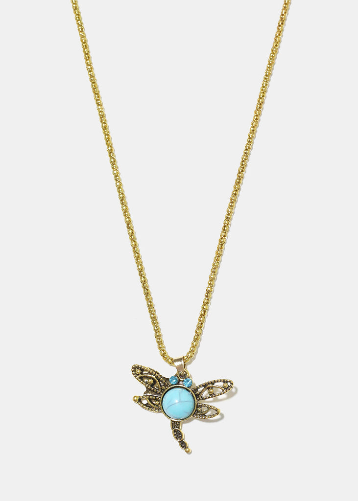 Turquoise Dragonfly Necklace Gold JEWELRY - Shop Miss A