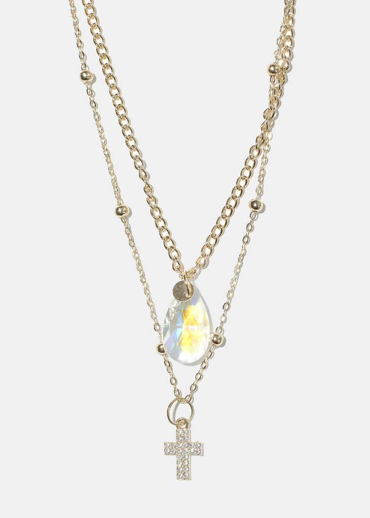 Teardrop Cross  Layered Necklace R. Clear JEWELRY - Shop Miss A