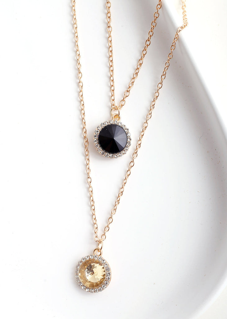 Circle Gem Layered Necklace G. Black JEWELRY - Shop Miss A