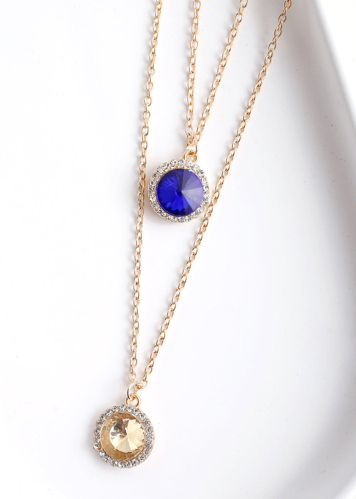 Circle Gem Layered Necklace G. Blue JEWELRY - Shop Miss A