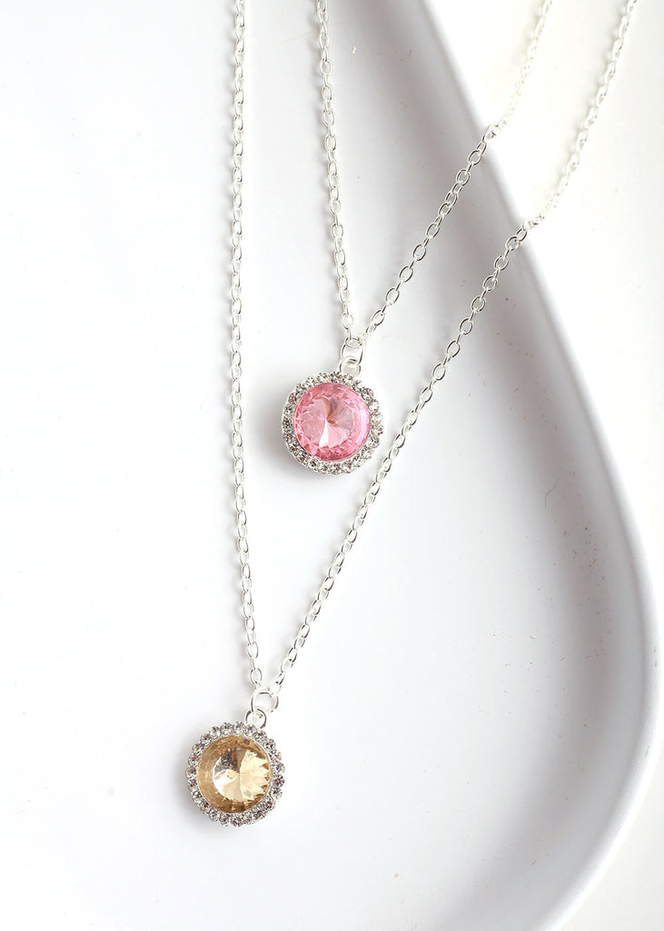 Circle Gem Layered Necklace S. Pink JEWELRY - Shop Miss A