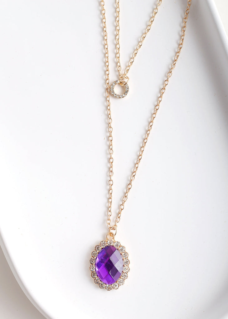 Vintage Oval Gem Long Necklace G. Purple JEWELRY - Shop Miss A