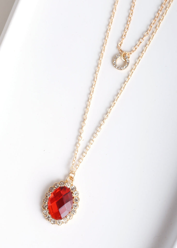 Vintage Oval Gem Long Necklace G. Red JEWELRY - Shop Miss A