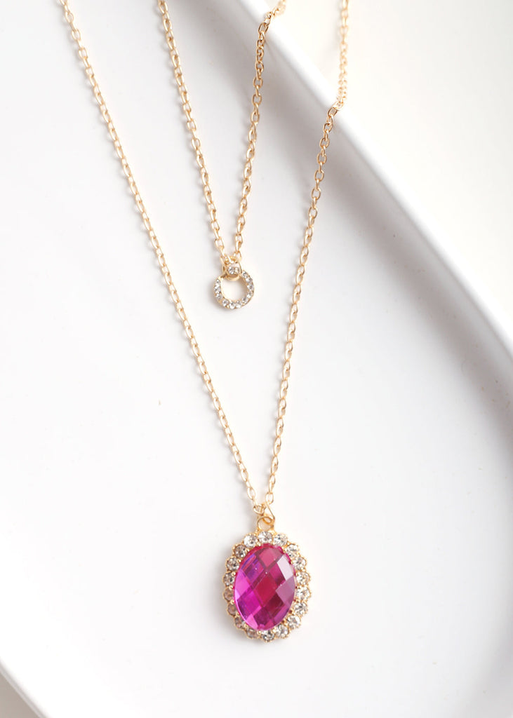 Vintage Oval Gem Long Necklace G. Pink JEWELRY - Shop Miss A