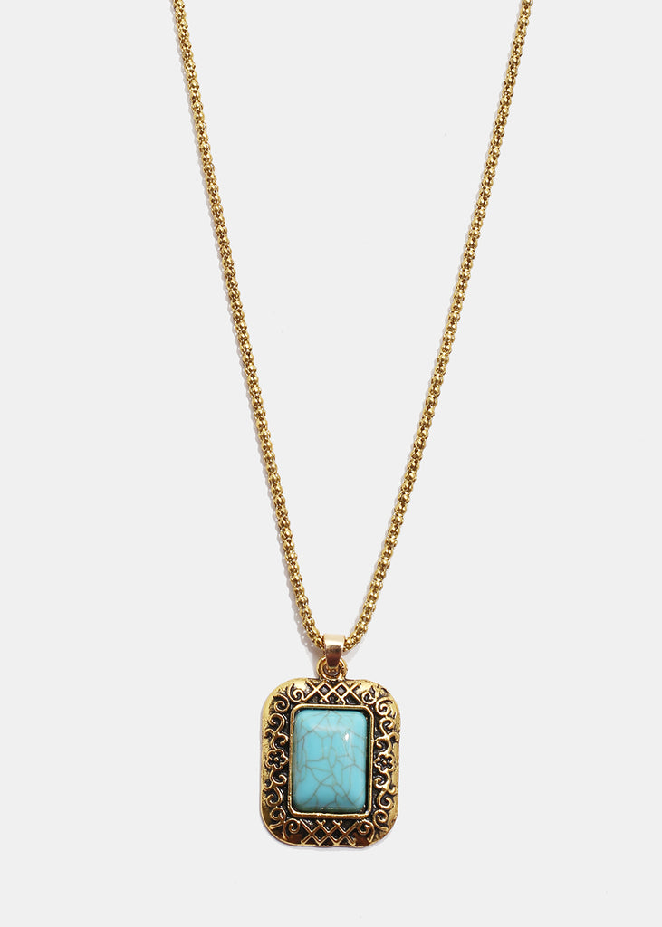 Turquoise Square Stone Necklace Gold JEWELRY - Shop Miss A