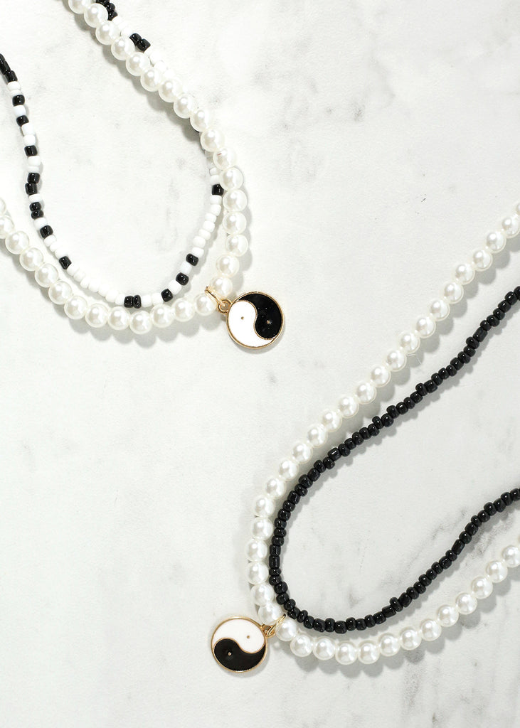 2 Layered Yin Yang Pearl & bead Necklace  JEWELRY - Shop Miss A