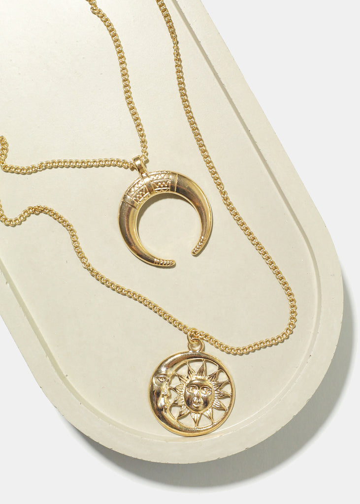 Moon & Sun Double Chain Necklace  JEWELRY - Shop Miss A