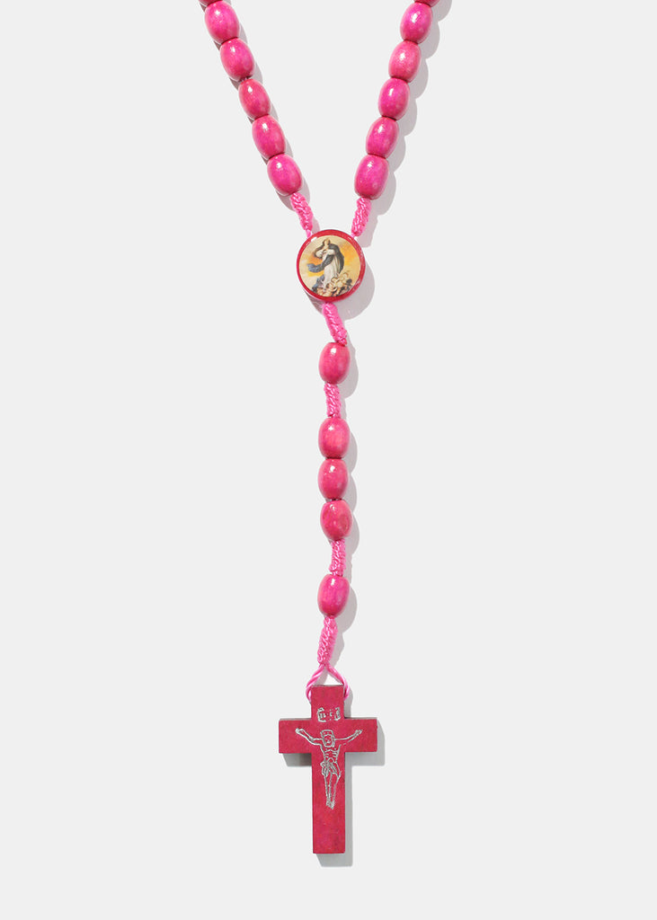 Saints Wood Rosary Pink JEWELRY - Shop Miss A