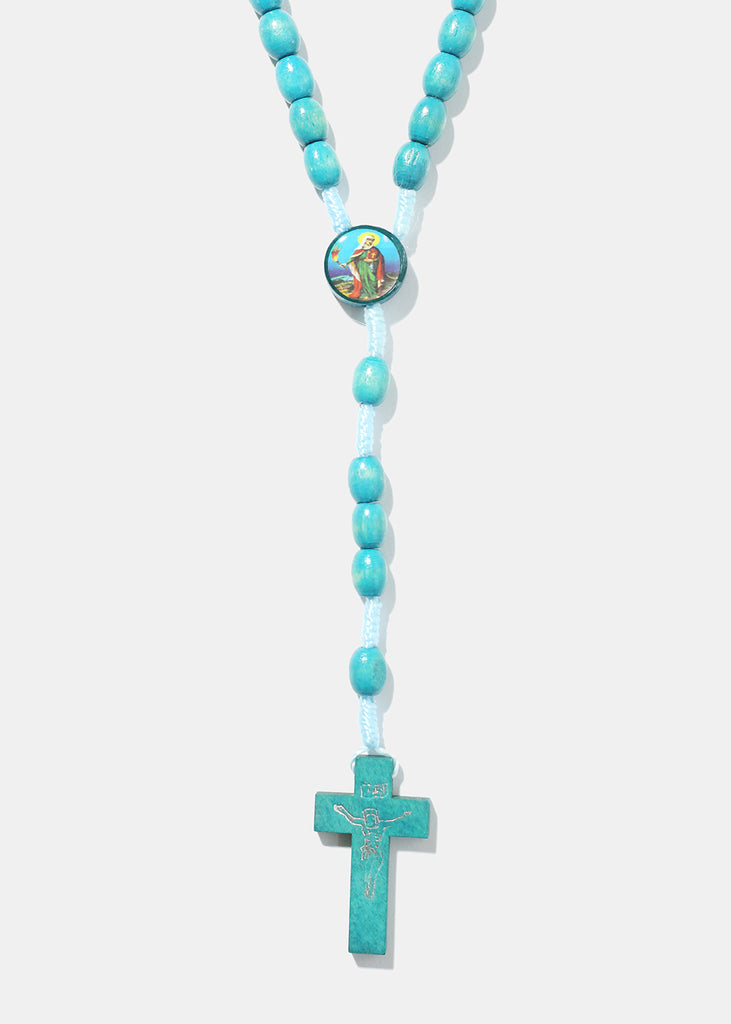 Saints Wood Rosary Teal JEWELRY - Shop Miss A
