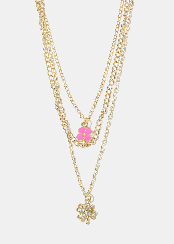 Clover Charm Pendant Layered Necklace G. Pink JEWELRY - Shop Miss A