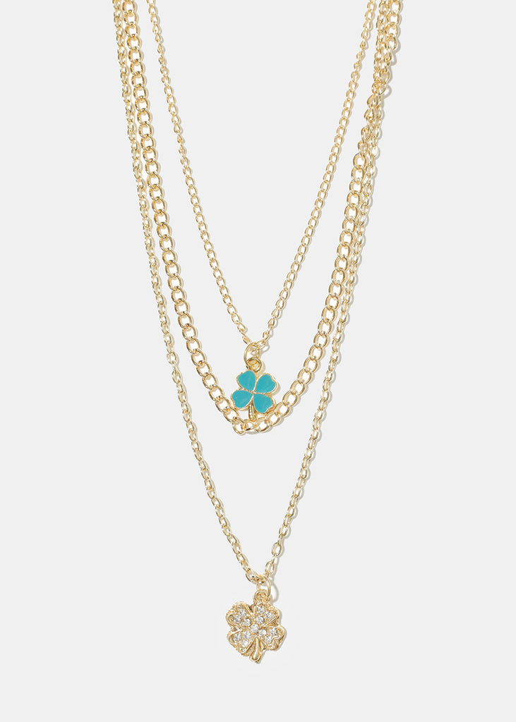 Clover Charm Pendant Layered Necklace G. Teal JEWELRY - Shop Miss A