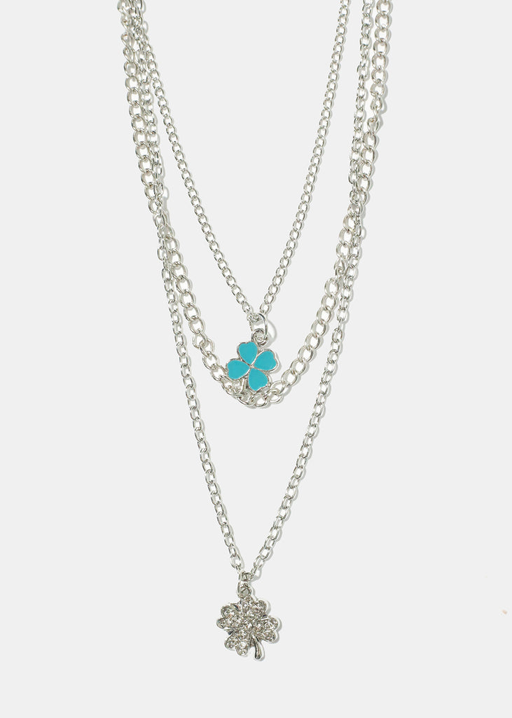 Clover Charm Pendant Layered Necklace S. Teal JEWELRY - Shop Miss A