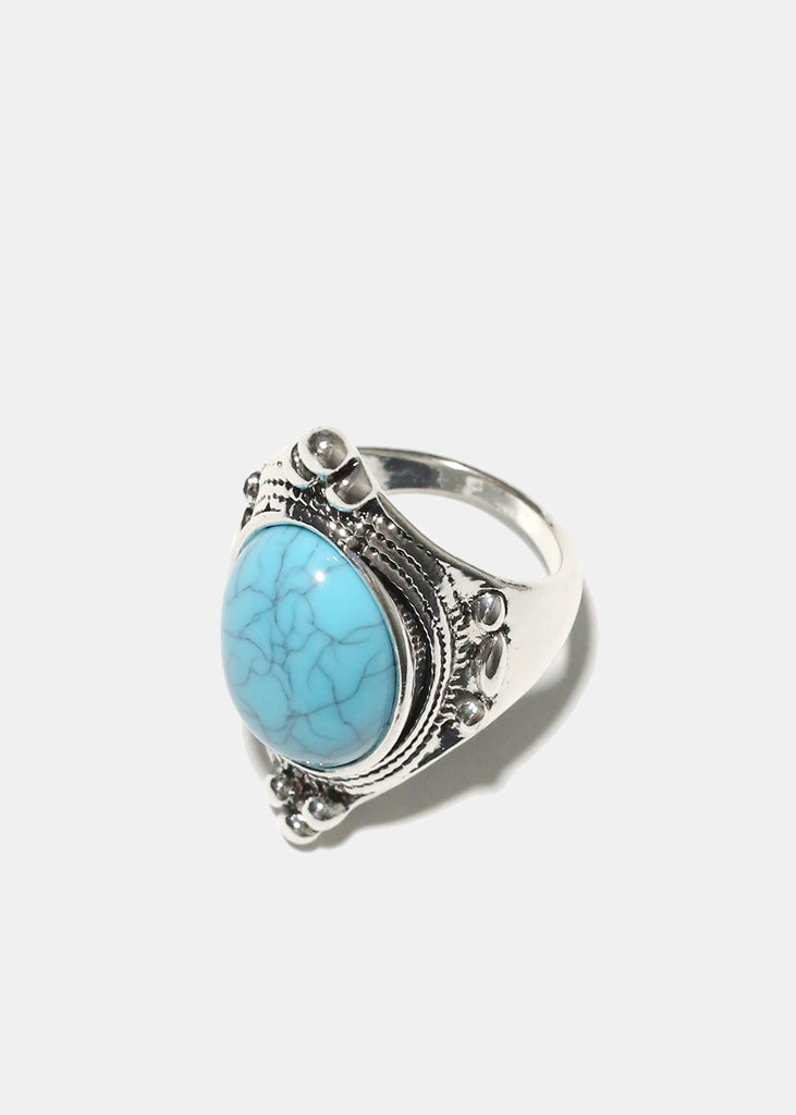 Oval Stone Ring Turquoise JEWELRY - Shop Miss A
