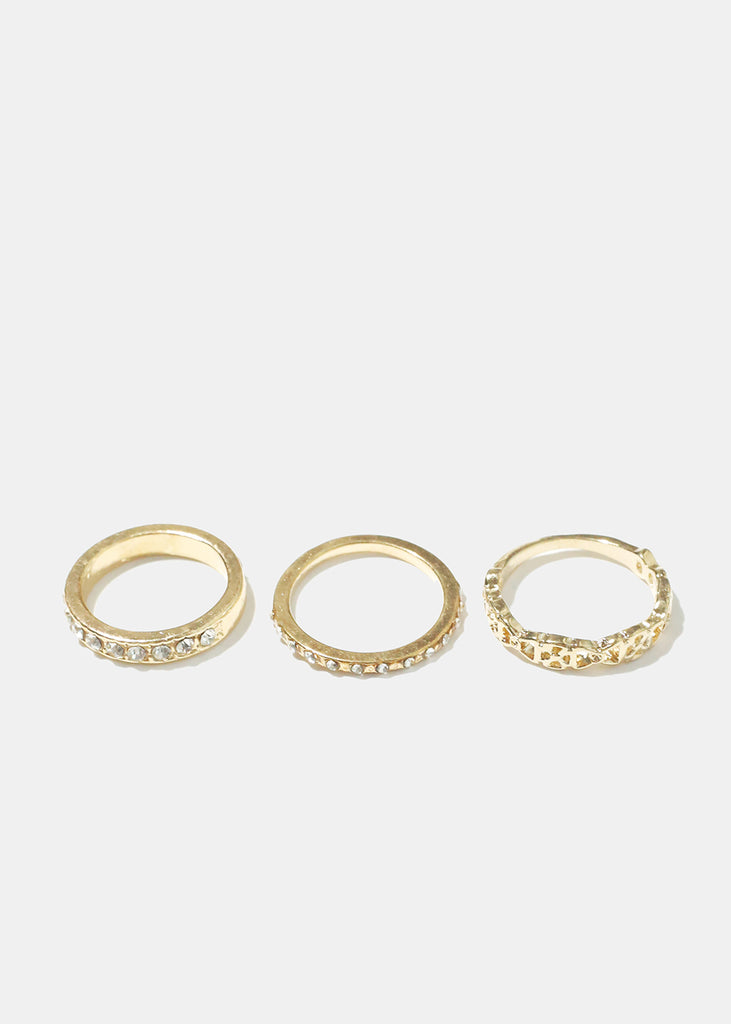 3 Piece Rhinestone Ring Set Gold JEWELRY - Shop Miss A