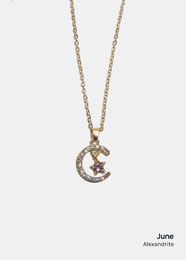 Miss A Birthstone Necklace - Moon + Star June JEWELRY - Shop Miss A