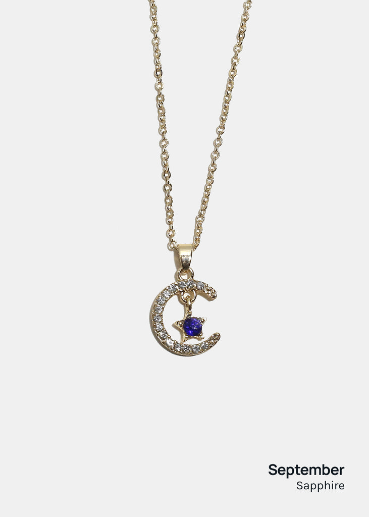 Miss A Birthstone Necklace - Moon + Star September JEWELRY - Shop Miss A
