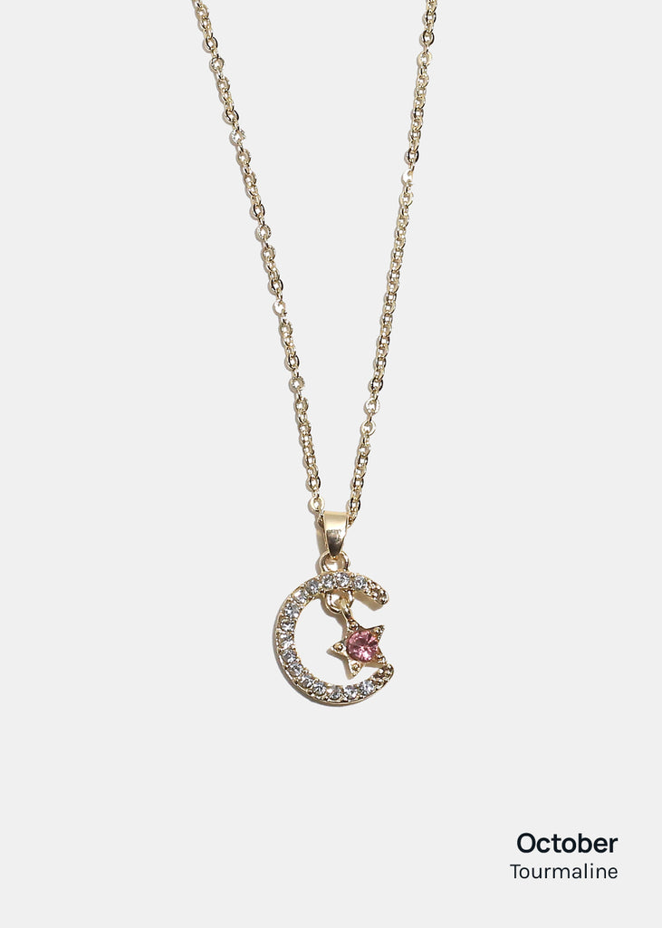 Miss A Birthstone Necklace - Moon + Star October JEWELRY - Shop Miss A